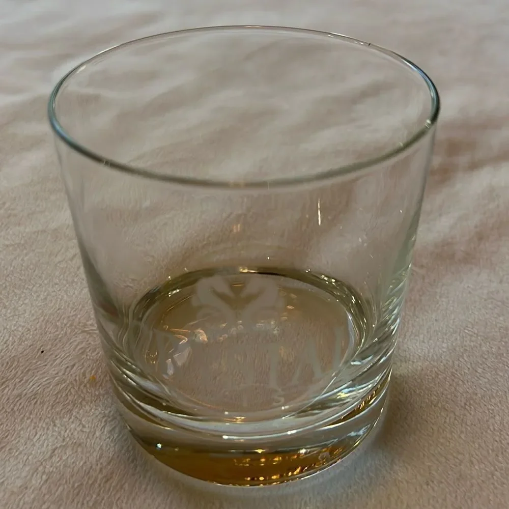 Crystal Cruises Rocks Glass 8 Oz 1 1/2 In Tall 3 Inches Round Clear White Letter